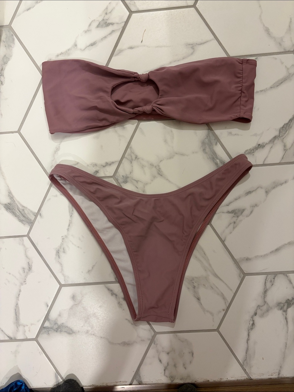 SHEIN Dusty Rose Knot Front Bandeau Bikini Set